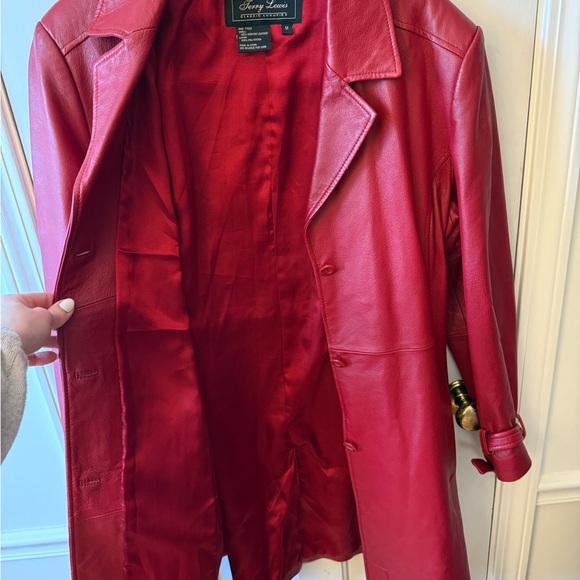 Terry Lewis Women's Red Leather Midi Trench Coat - Picture 3 of 6
